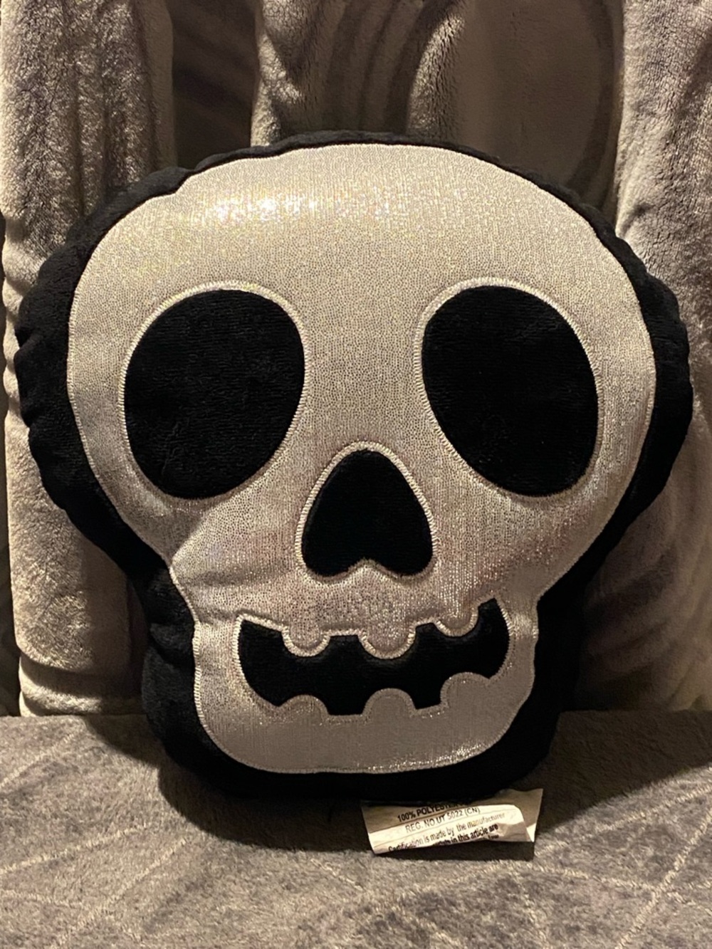 Black and Silver Skull Pillow - Home Holiday Decorative Accent